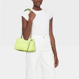 A New Day Sophie Lime Green Faux Leather Quilted Detachable Crossbody Strap Bag